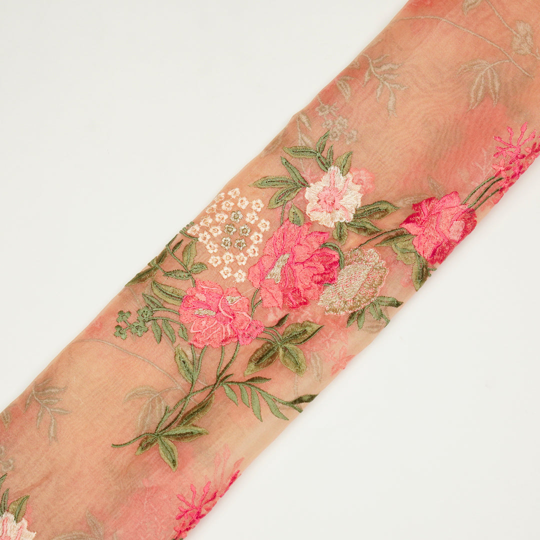 Yashi Jaal on Light Peach Silk Organza Embroidered Fabric