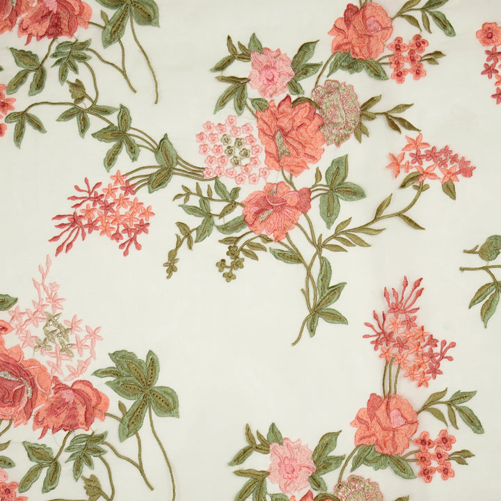 Cream Silk Organza Yashi Jaal Embroidered Fabric