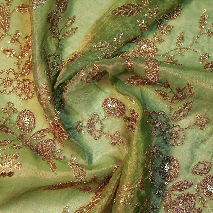 Elira Jaal on Sea Green Tissue Embroidered Fabric