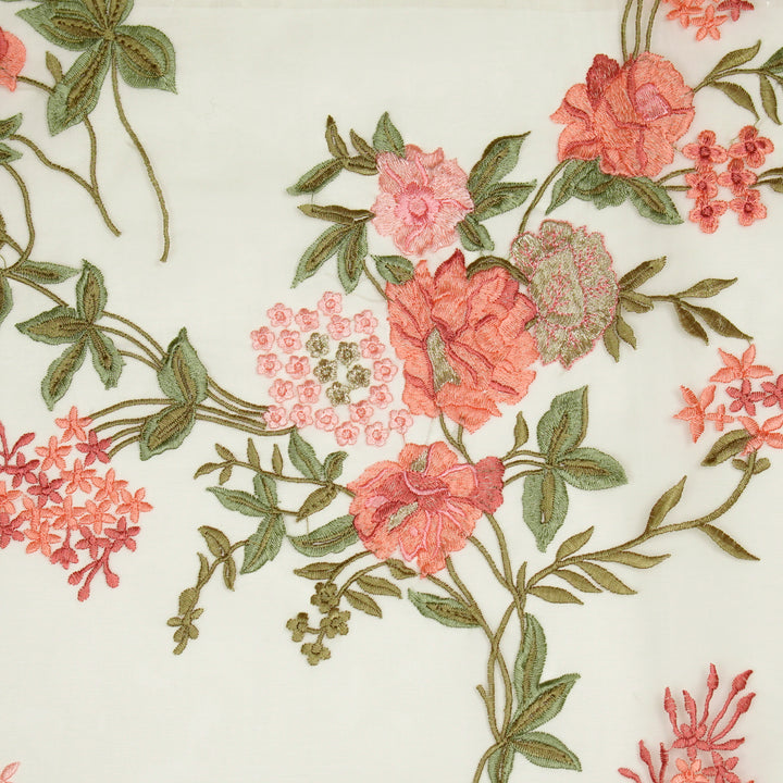Cream Silk Organza Yashi Jaal Embroidered Fabric