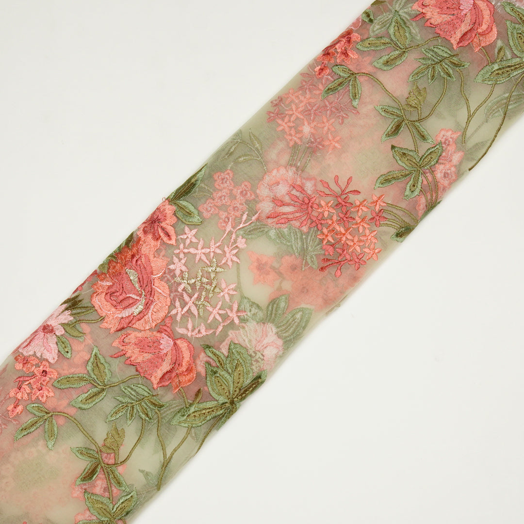 Cream Silk Organza Yashi Jaal Embroidered Fabric