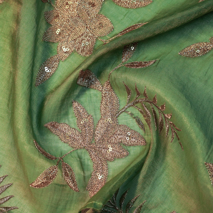 Pallavi Buta on Sea Green Tissue Embroidered Fabric
