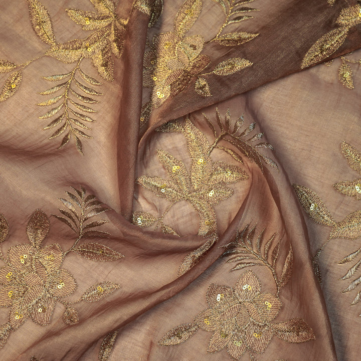 Pallavi Buta on Deep Mauve Tissue Embroidered Fabric