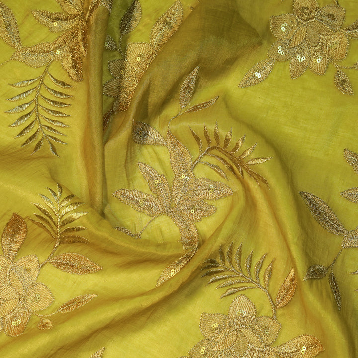 Pallavi Buta on Olive Tissue Embroidered Fabric