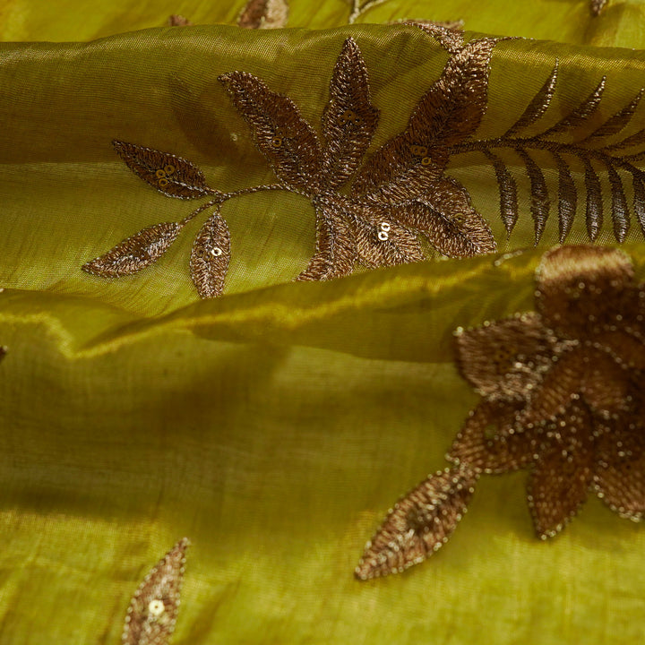 Pallavi Buta on Olive Tissue Embroidered Fabric