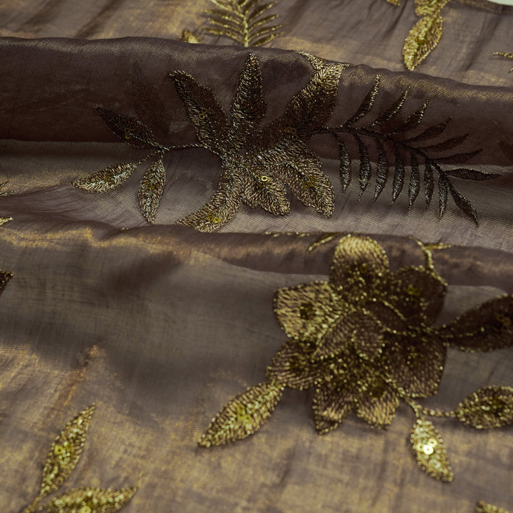 Pallavi Buta on Deep Mauve Tissue Embroidered Fabric