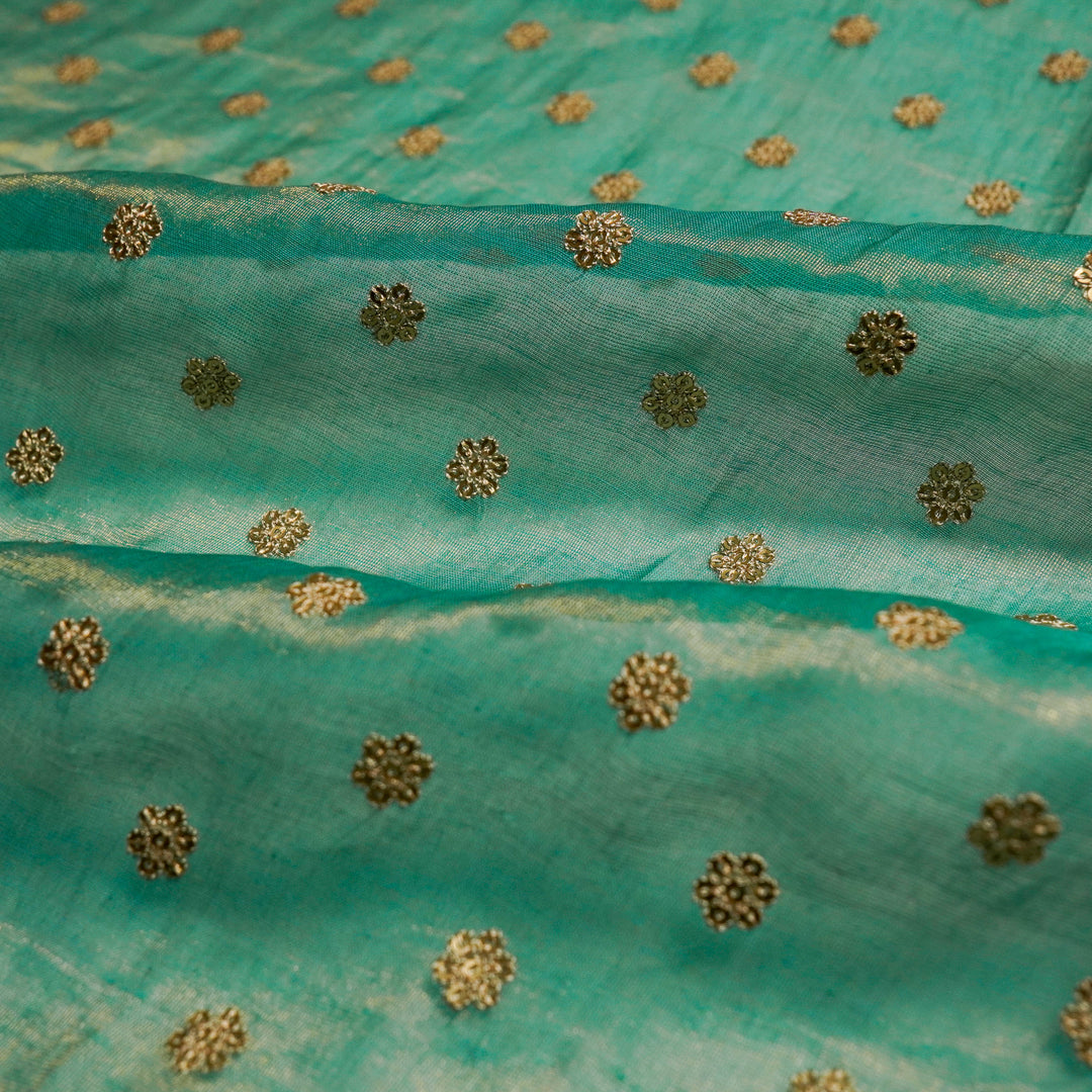 Sona Buti on Turquoise Tissue Embroidered Fabric