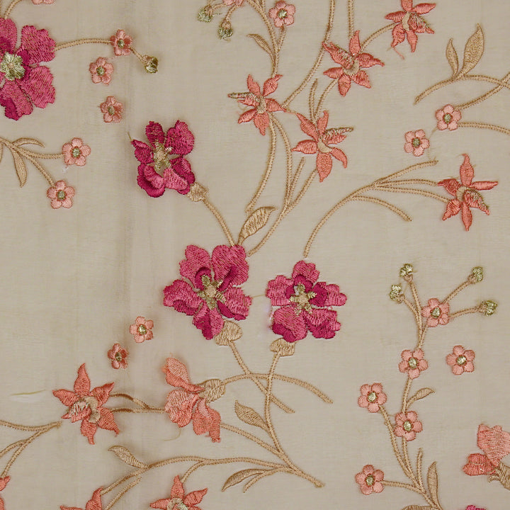 Abstract Floral Jaal on Chiku Silk Organza