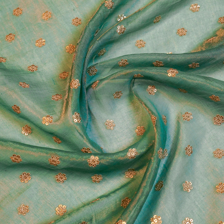 Sona Buti on Turquoise Tissue Embroidered Fabric