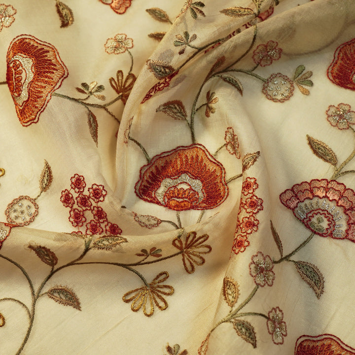 Zarifa Jaal on Natural Tissue Embroidered Fabric