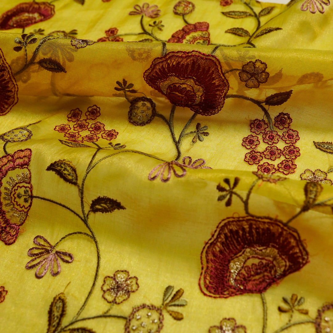Zarifa Jaal on Lemon Tissue Embroidered Fabric
