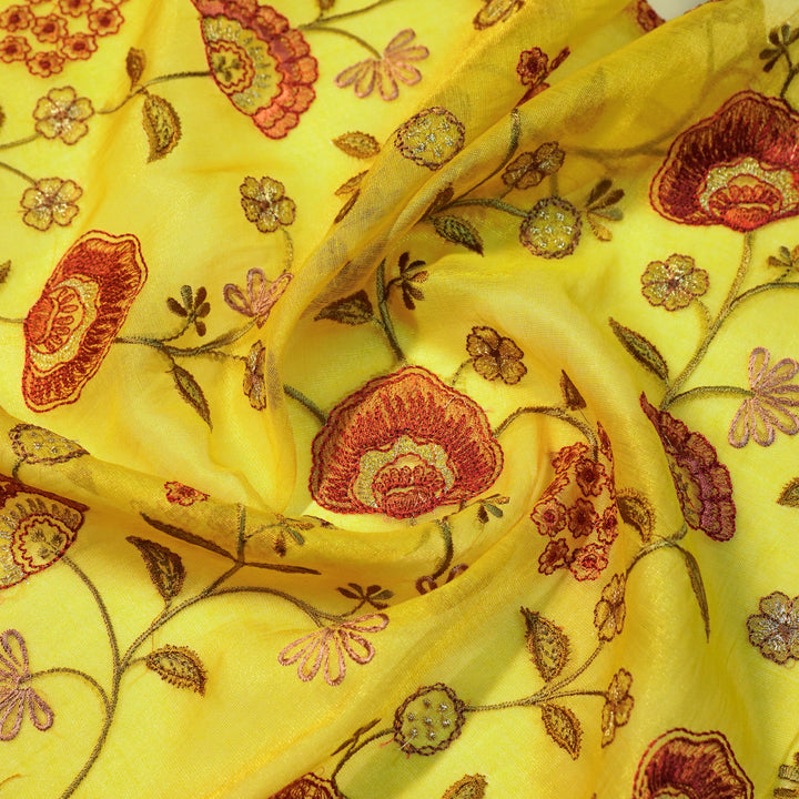 Zarifa Jaal on Lemon Tissue Embroidered Fabric