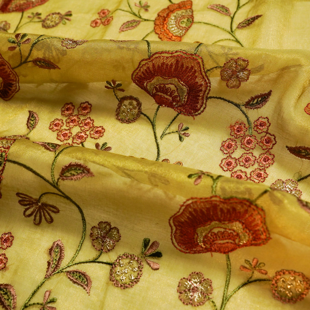 Zarifa Jaal on Olive Tissue Embroidered Fabric