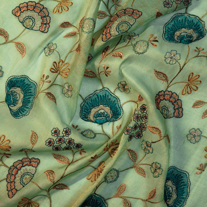 Zarifa Jaal on Sea Green Tissue Embroidered Fabric