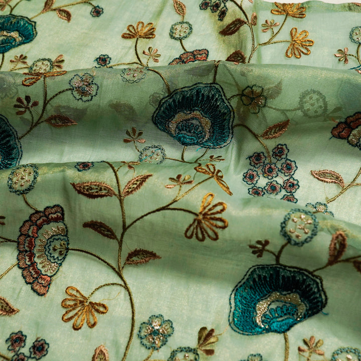 Zarifa Jaal on Sea Green Tissue Embroidered Fabric