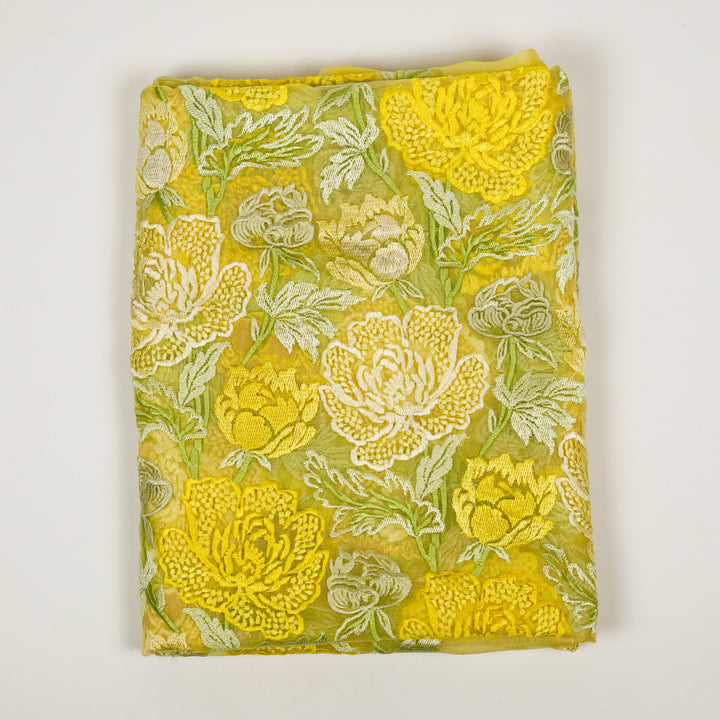Elisha Floral Jaal on Lime Silk Organza Embroidered Fabric