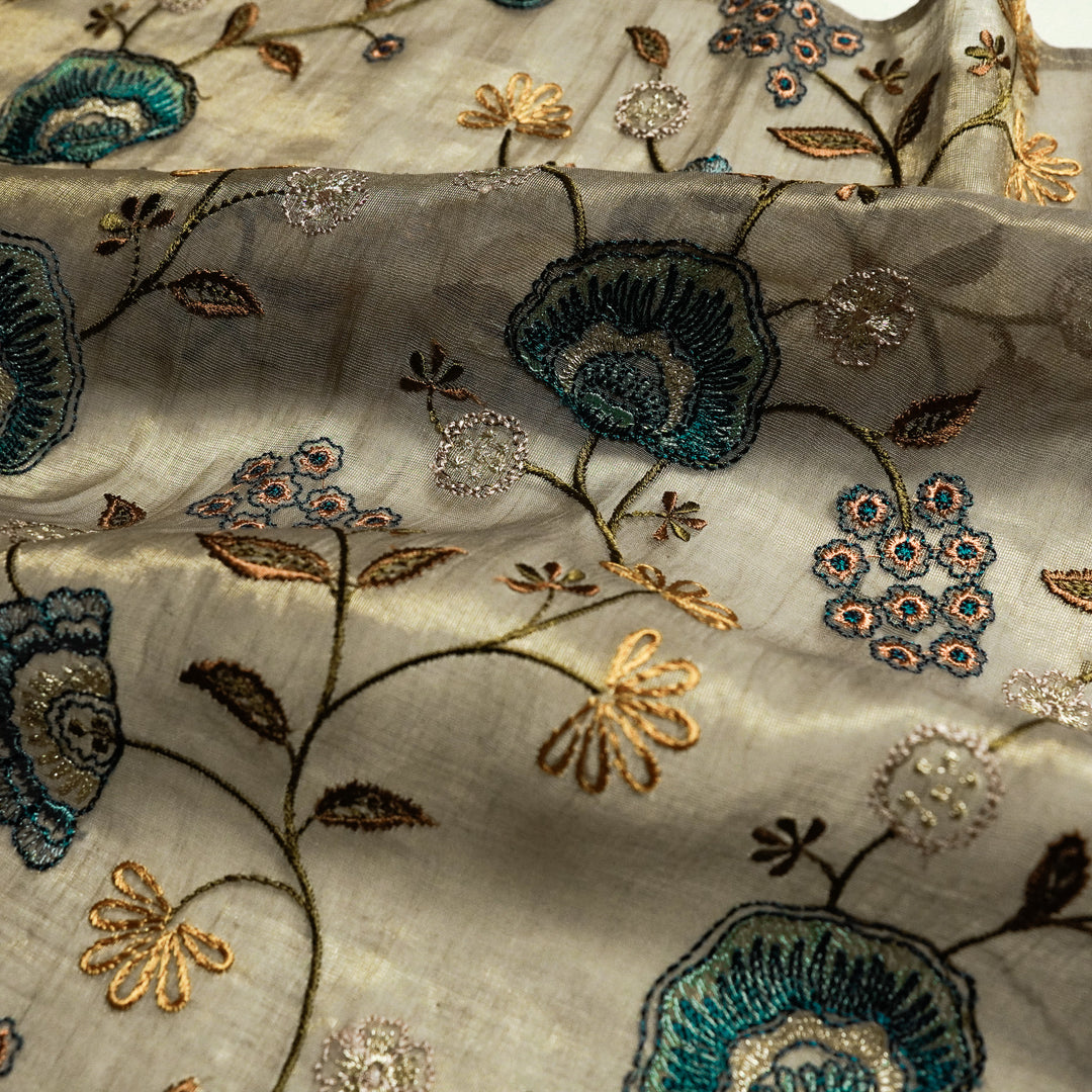 Zarifa Jaal on Grey Tissue Embroidered Fabric
