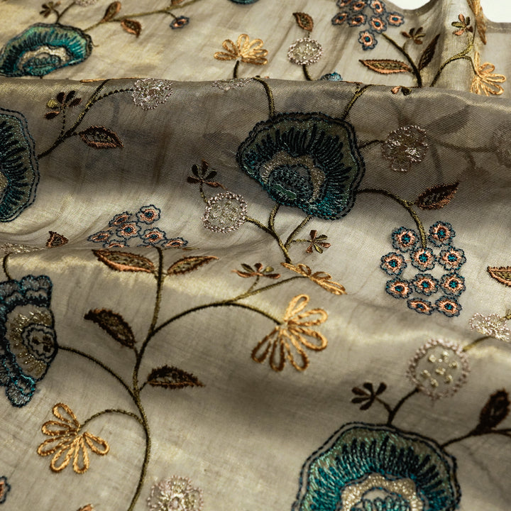 Zarifa Jaal on Grey Tissue Embroidered Fabric