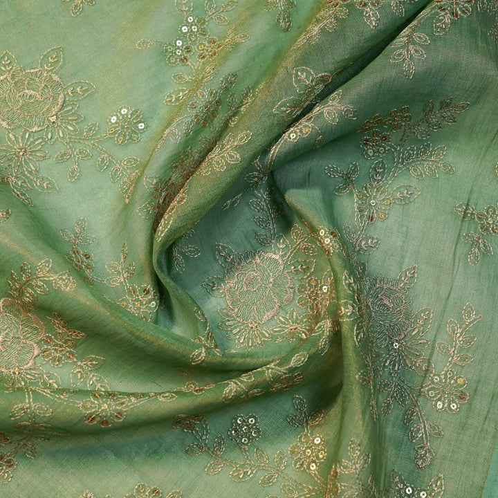 Jamira Jaal on Sea Green Tissue Embroidered Fabric