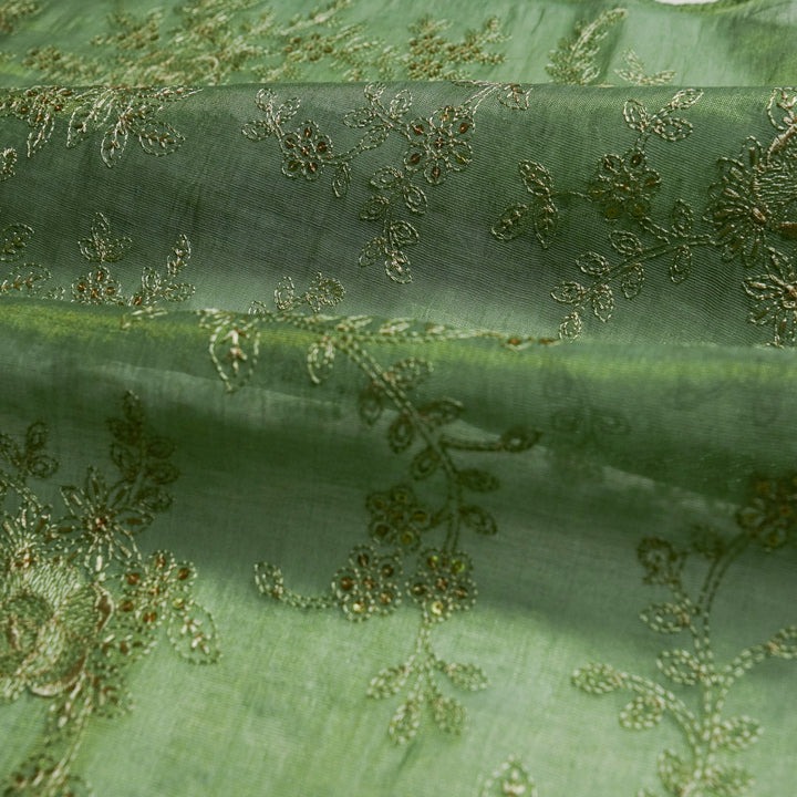 Jamira Jaal on Sea Green Tissue Embroidered Fabric