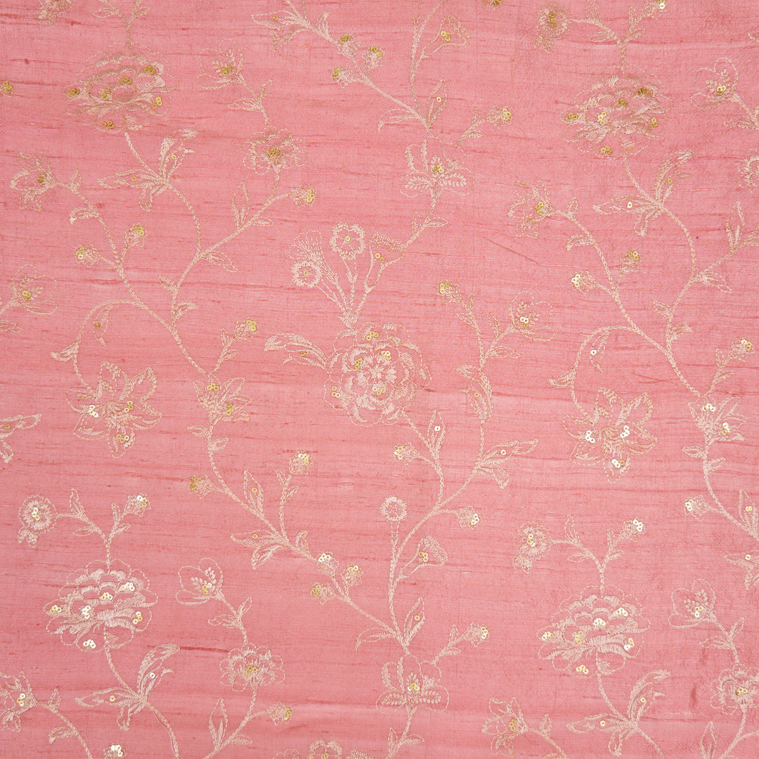 Taraash Jaal on Pink Raw Silk Embroidered Fabric