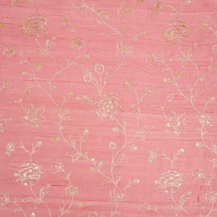 Taraash Jaal on Pink Raw Silk Embroidered Fabric