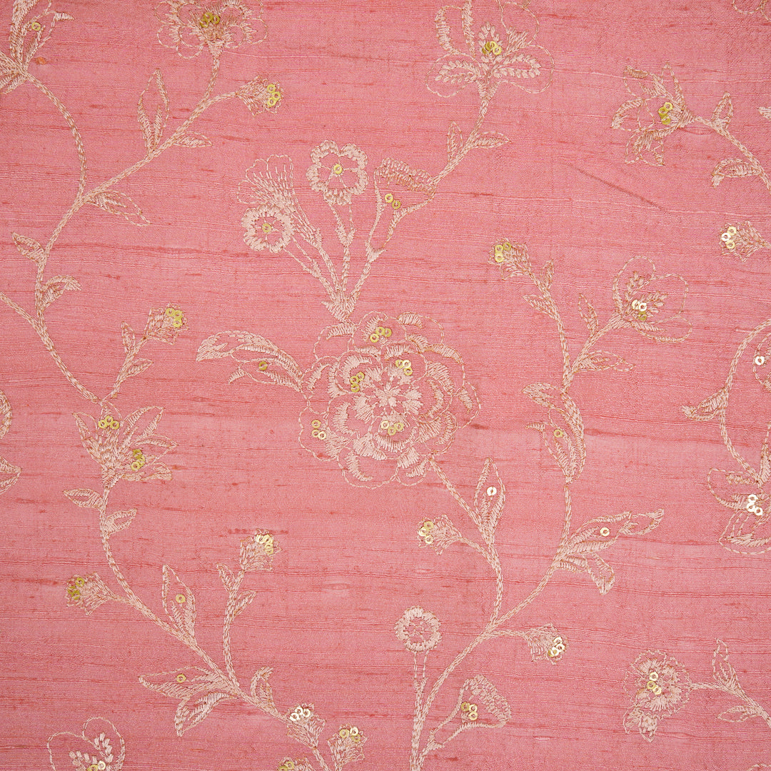 Taraash Jaal on Pink Raw Silk Embroidered Fabric