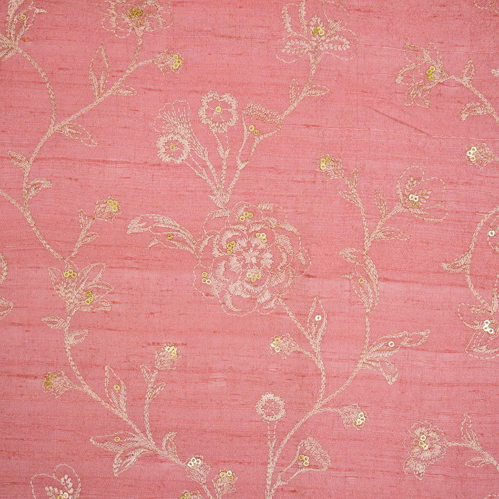 Taraash Jaal on Pink Raw Silk Embroidered Fabric