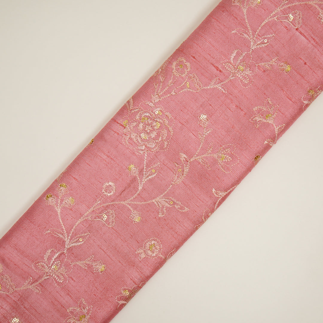Taraash Jaal on Pink Raw Silk Embroidered Fabric