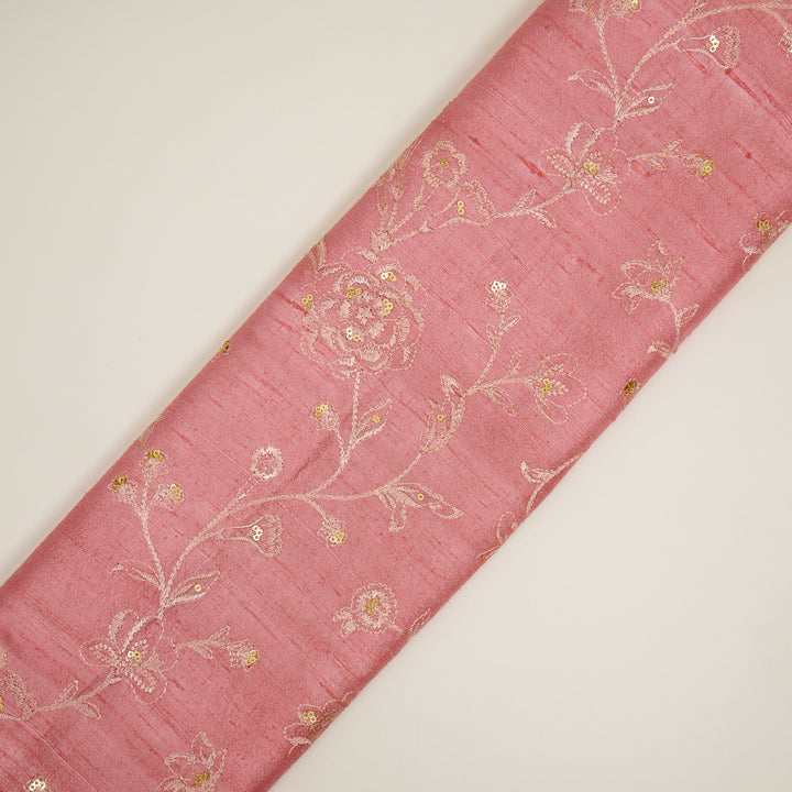 Taraash Jaal on Pink Raw Silk Embroidered Fabric