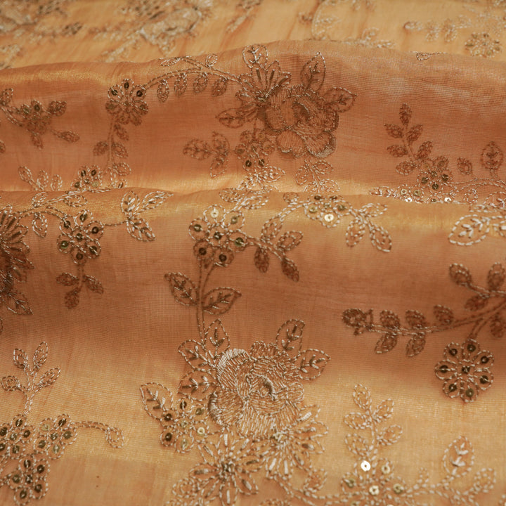Jamira Jaal on Peach Tissue Embroidered Fabric
