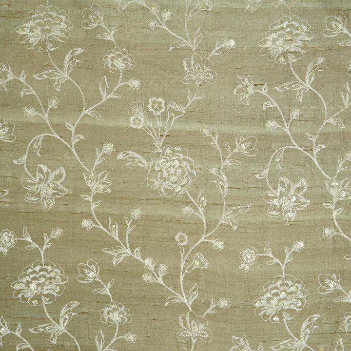 Taraash Jaal on Light Mouse Raw Silk Embroidered Fabric