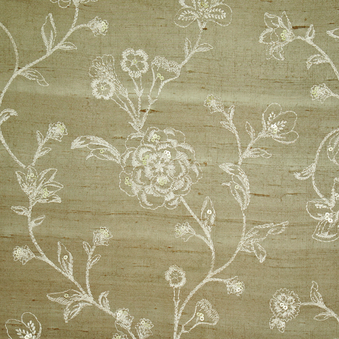 Taraash Jaal on Light Mouse Raw Silk Embroidered Fabric