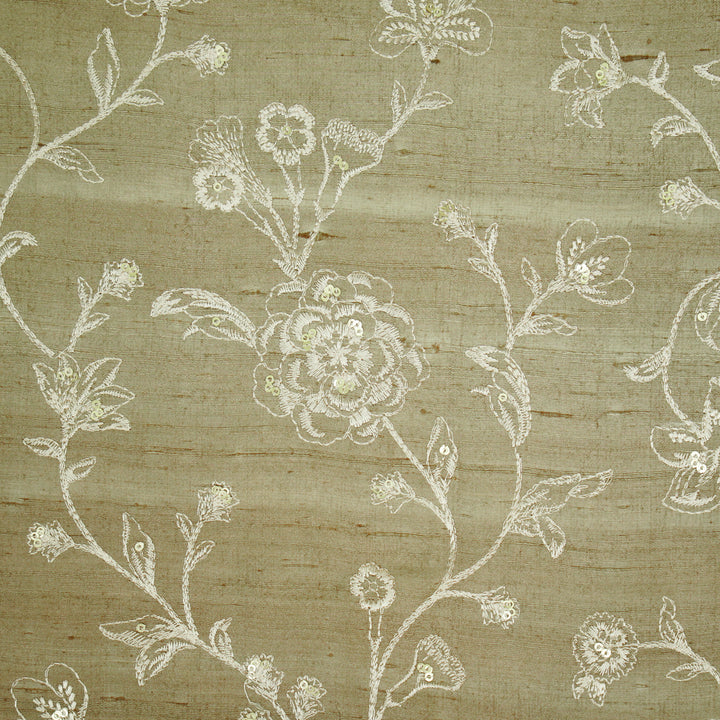 Taraash Jaal on Light Mouse Raw Silk Embroidered Fabric