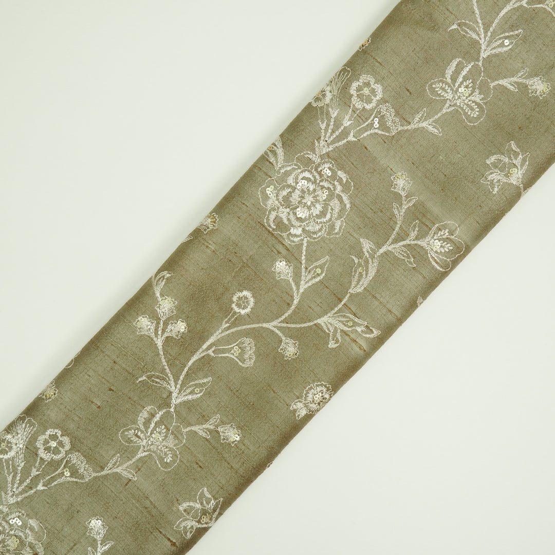 Taraash Jaal on Light Mouse Raw Silk Embroidered Fabric