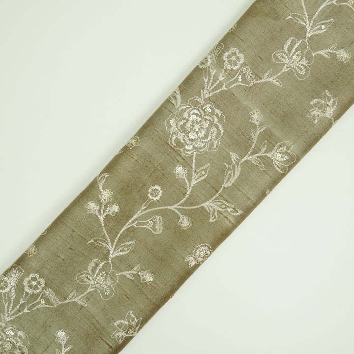 Taraash Jaal on Light Mouse Raw Silk Embroidered Fabric