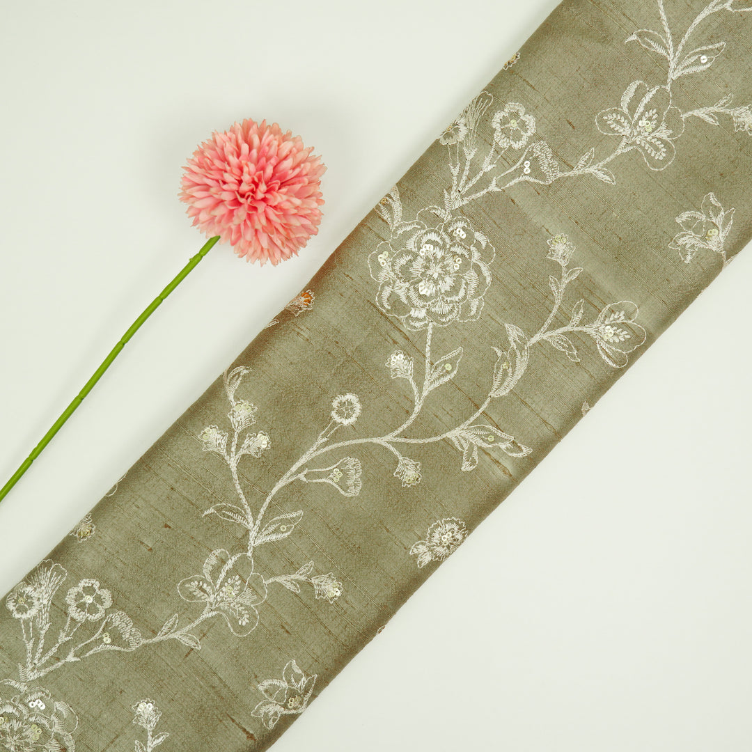 Taraash Jaal on Light Mouse Raw Silk Embroidered Fabric