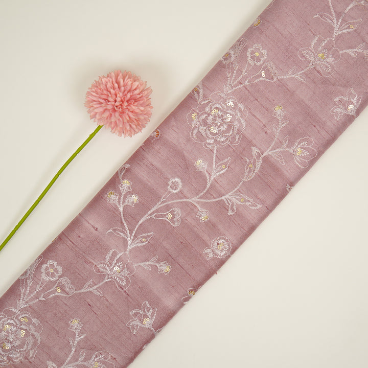 Taraash Jaal on Onion Raw Silk Embroidered Fabric