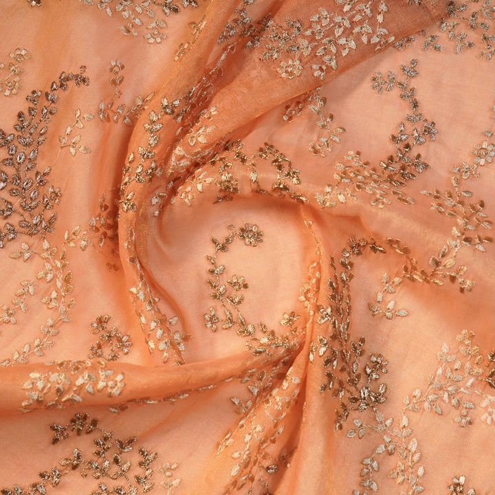 Amoli Jaal on Peach Tissue Embroidered Fabric