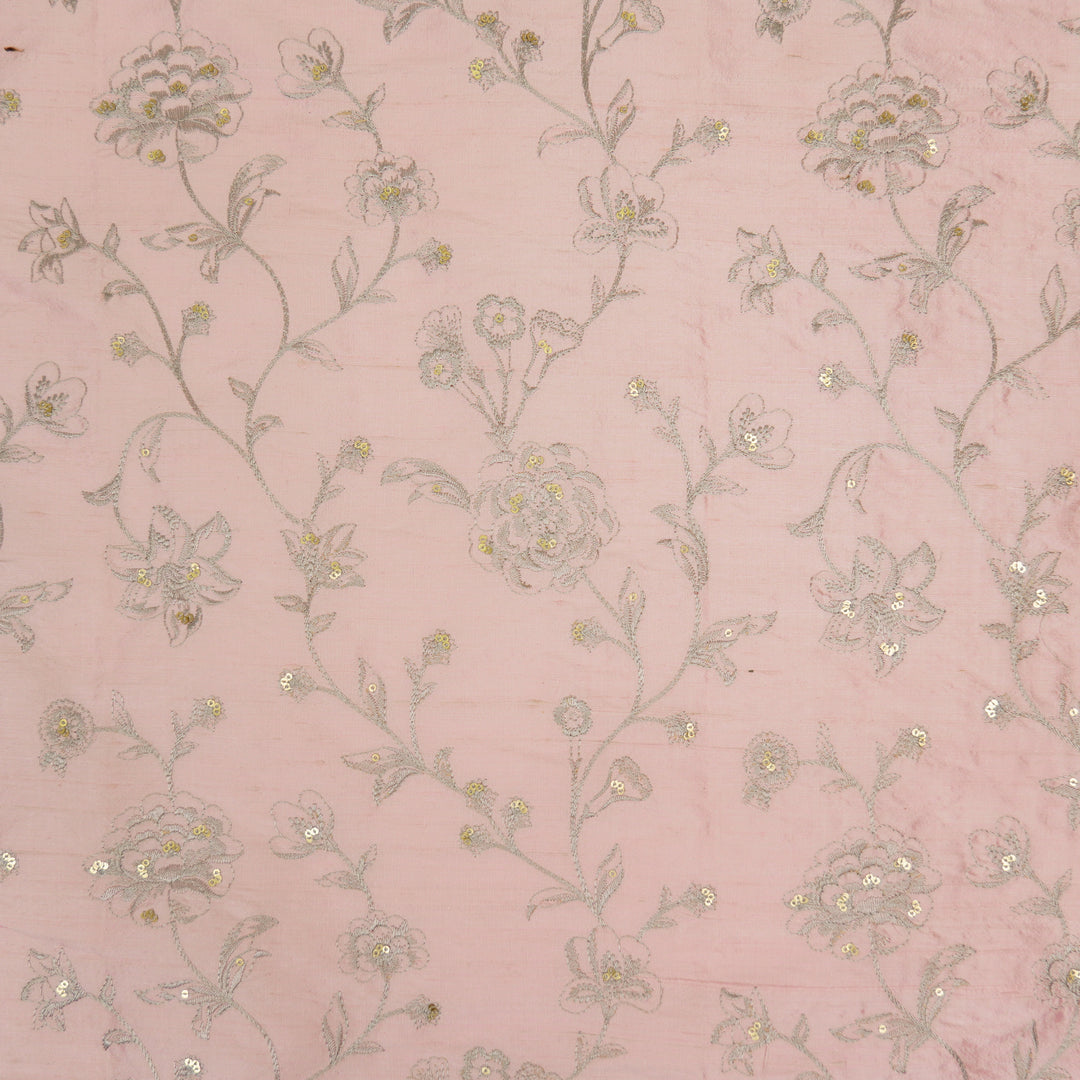 Taraash Jaal on Light Blush Raw Silk Embroidered Fabric