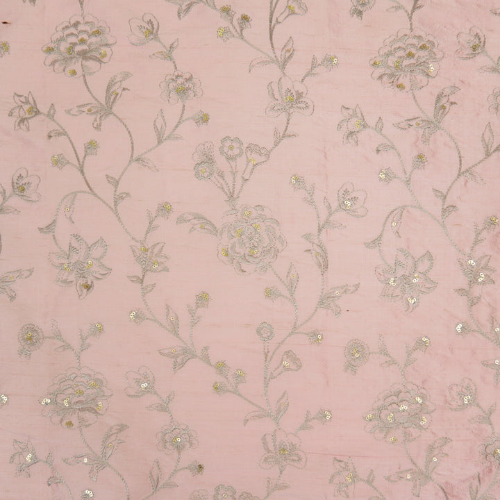 Taraash Jaal on Light Blush Raw Silk Embroidered Fabric