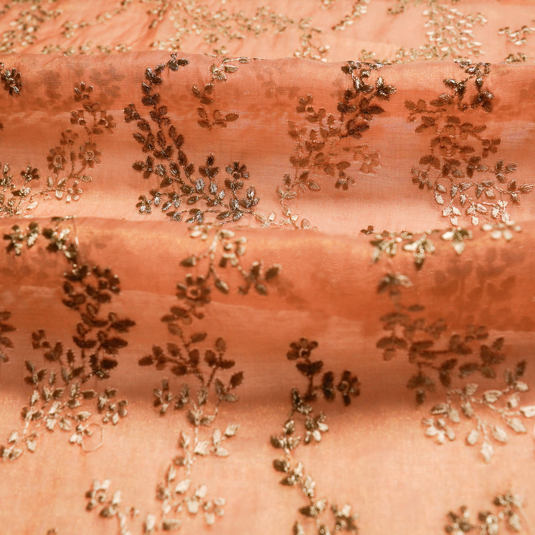 Amoli Jaal on Peach Tissue Embroidered Fabric