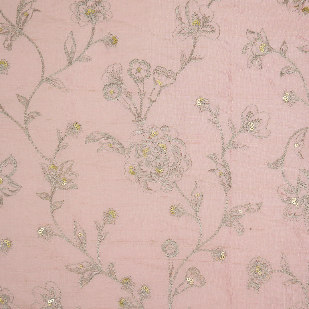Taraash Jaal on Light Blush Raw Silk Embroidered Fabric