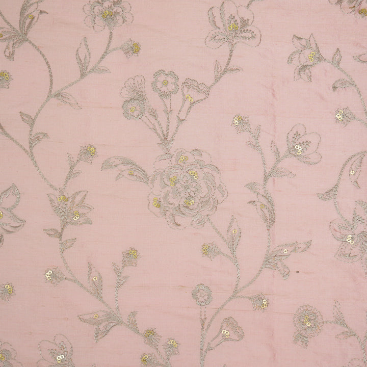 Taraash Jaal on Light Blush Raw Silk Embroidered Fabric