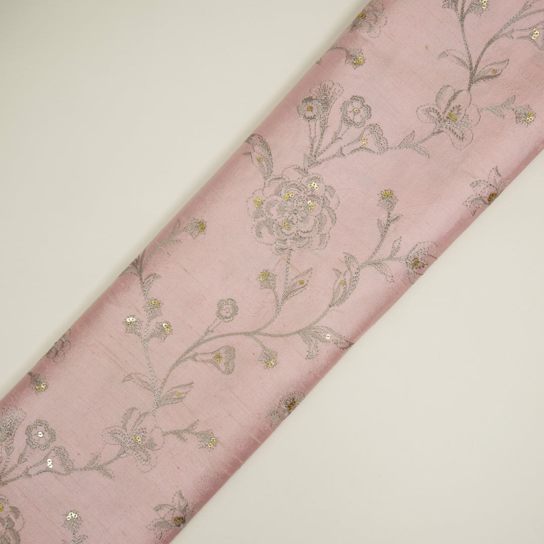 Taraash Jaal on Light Blush Raw Silk Embroidered Fabric