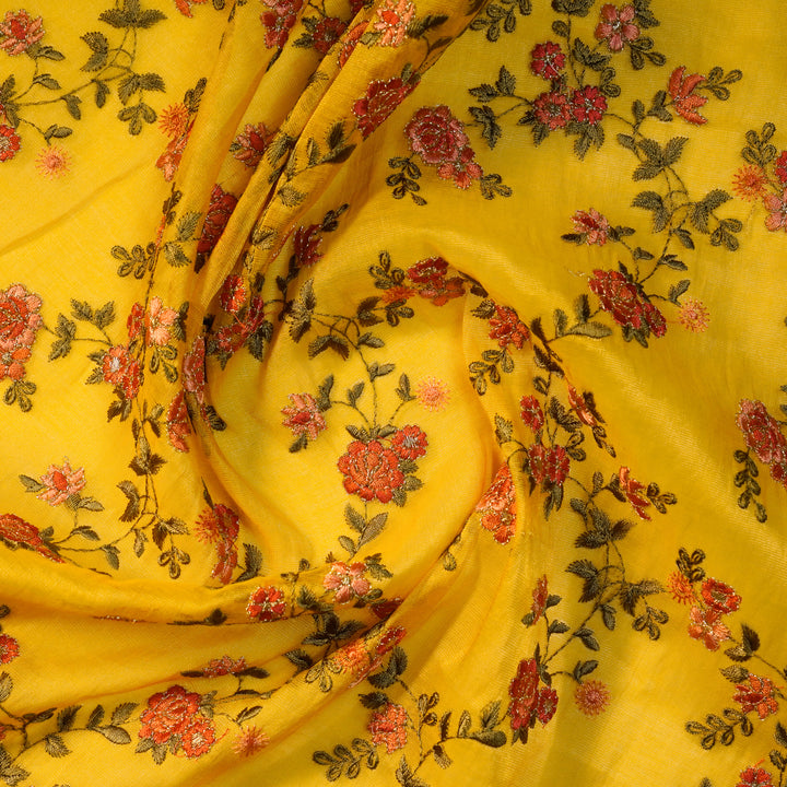 Wardiya Jaal on Gold Tissue Embroidered Fabric