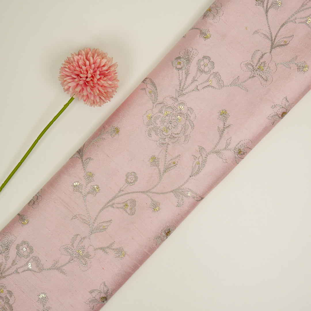 Taraash Jaal on Light Blush Raw Silk Embroidered Fabric