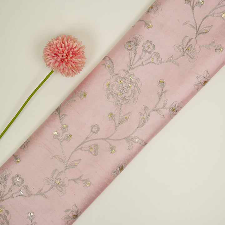 Taraash Jaal on Light Blush Raw Silk Embroidered Fabric