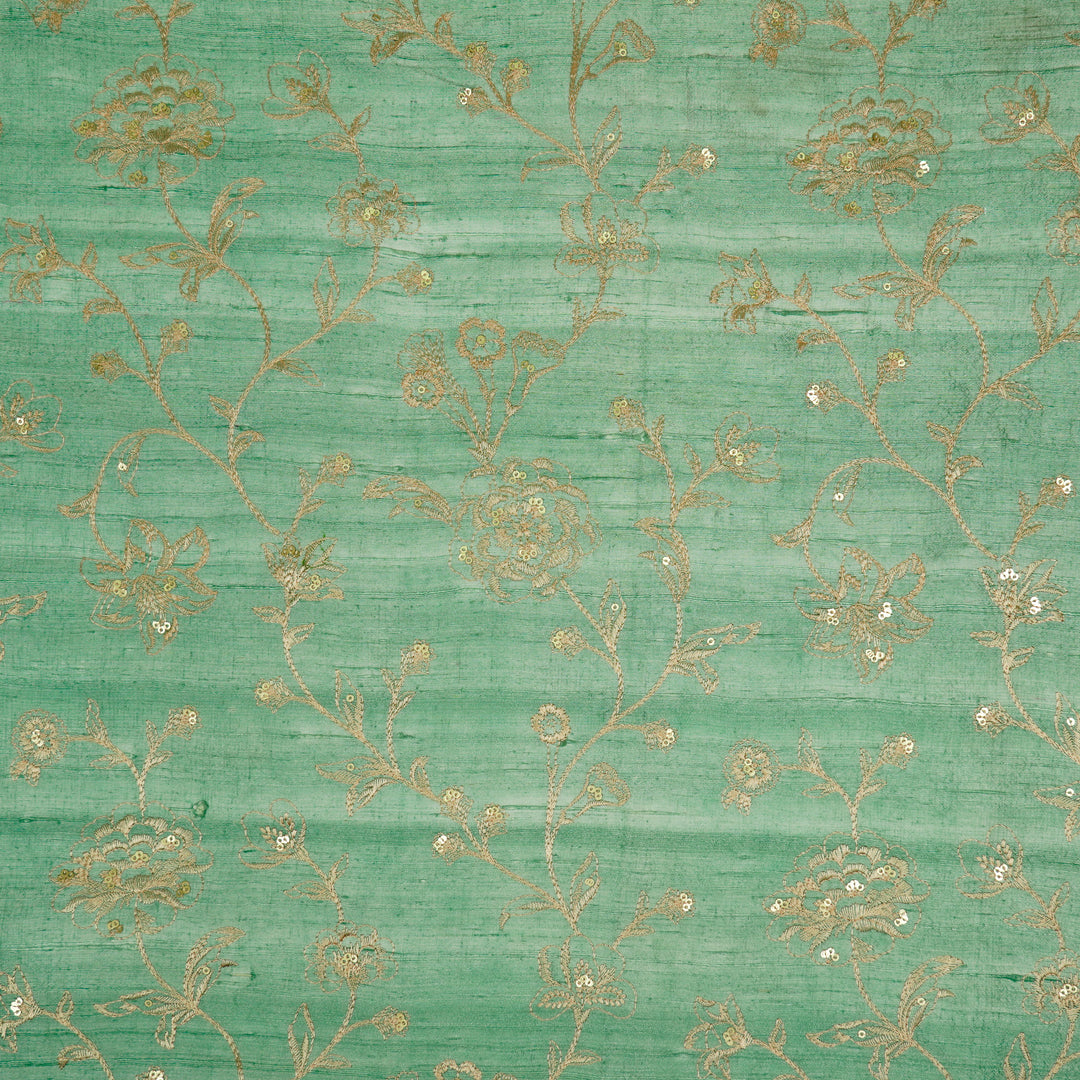 Taraash Jaal on Aqua Raw Silk Embroidered Fabric