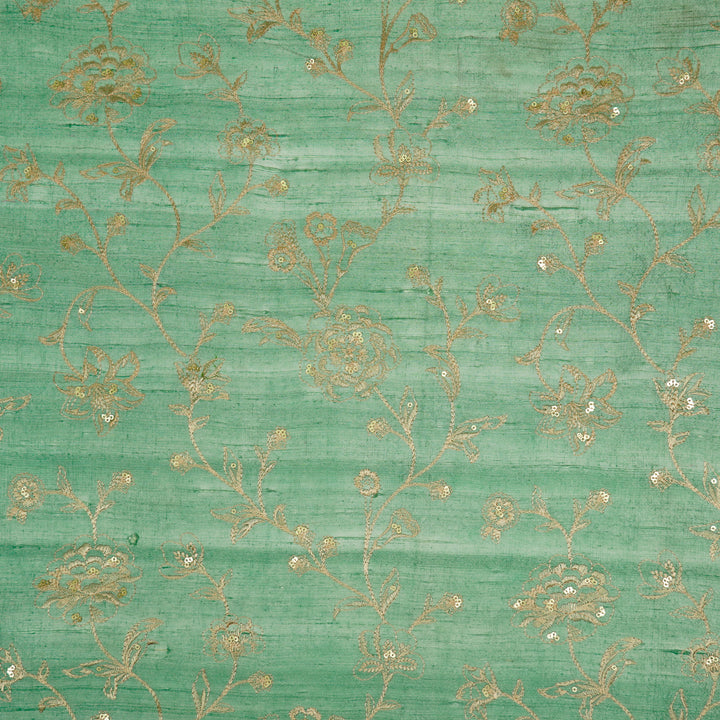 Taraash Jaal on Aqua Raw Silk Embroidered Fabric